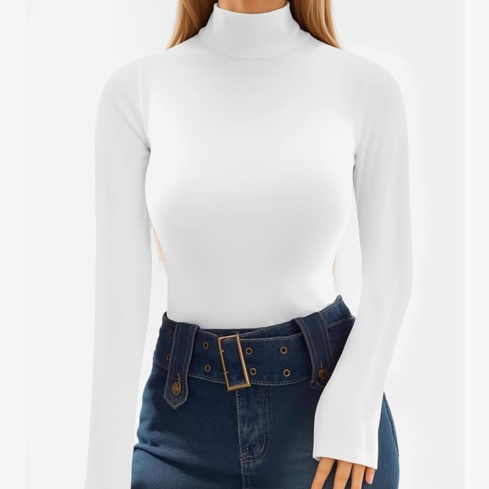 Mango Pop Mock Neck Bodysuit Long Sleeve V-Neck Top White Size M